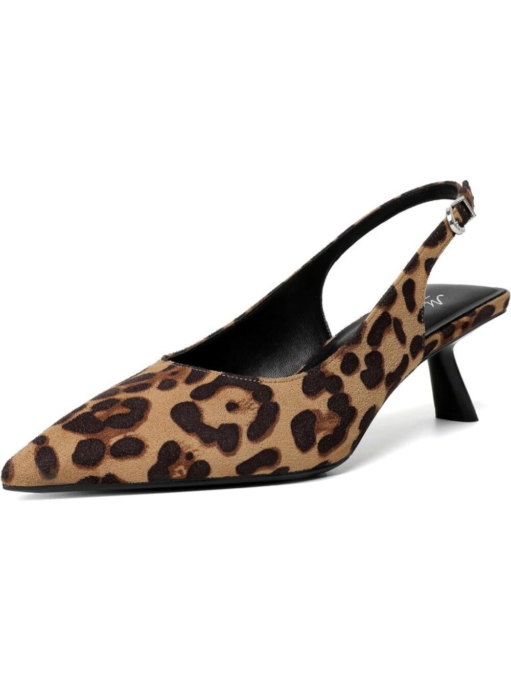 Women's Leopard Kitten Heels Pointed Toe Pumps Slingback Heels with Buckle Shoes